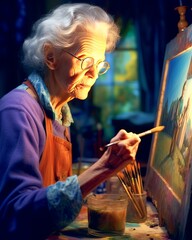 inspirational senior woman absorbed in painting