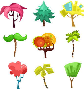 vector illustration of a cute tree set