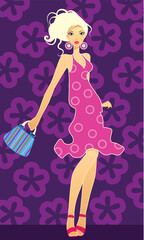 Vector illustration of a blonde with handbag