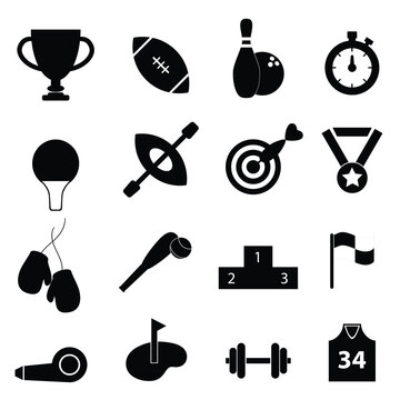 Sports related icon set in black