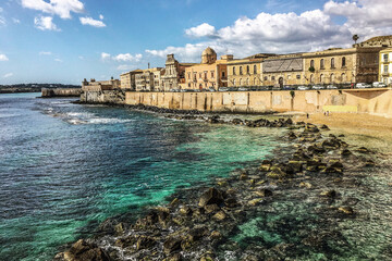 view of the sea water of the Ionian Sea at Siracusa City in Sicily