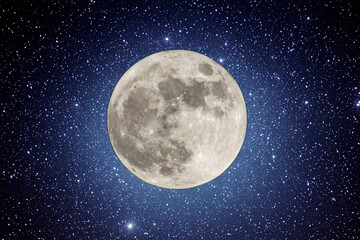 Naklejka na ściany i meble Hunter's moon. Super full moon with dark background. Madrid, Spain, Europe. Horizontal Photography. 28. October. 2023. Moon. Supermoon. Sulfur. Conjunction. Venus. Saturn. Jupiter.