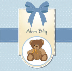 Obraz na płótnie Canvas baby boy welcome card with teddy bear