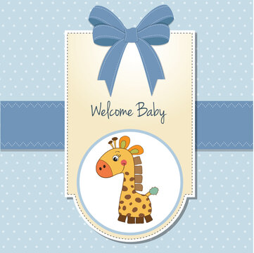 baby boy welcome card with giraffee