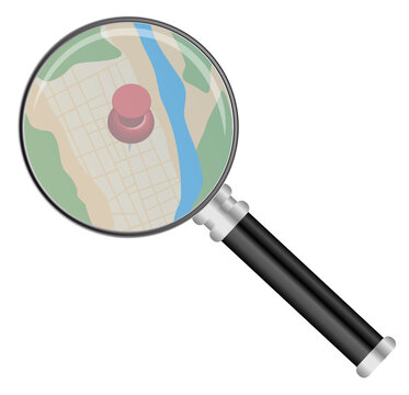 Magnifying Glass on Map Isolated on White