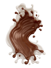 Splash of milk and chocolate mixing with Clipping path 3d illustration.