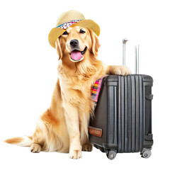 happy and funny dog and pet traveler and summer