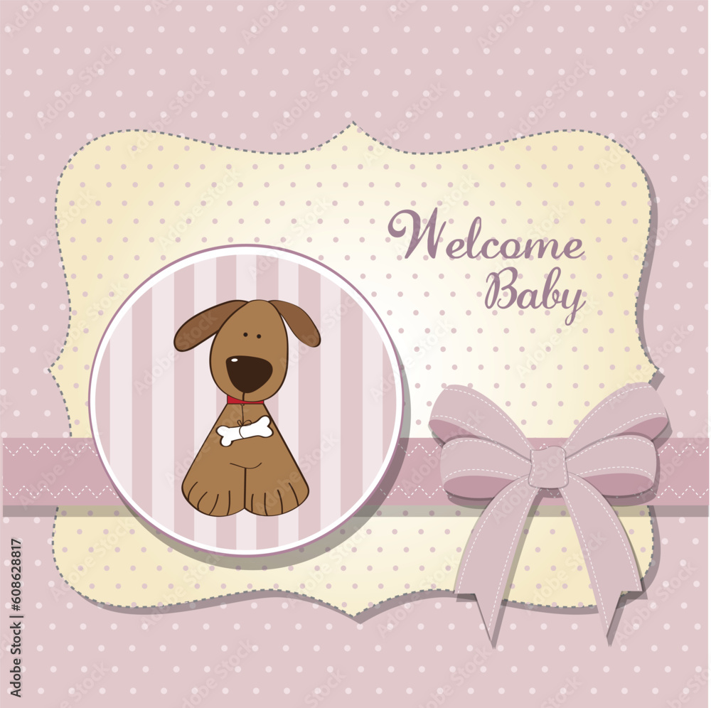 Sticker new baby announcement card with dog