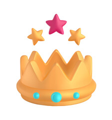 3d plasticine realism golden award icon. Volumetric colored crown, rating stars precious stones. Winner reward for reaching levels in online game. 3d vector illustration isolated on white background