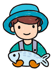 cute colored drawing icon symbol fisherman