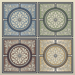 Illustration of a vintage bathroom tile. Seamless pattern, detailed drawing.