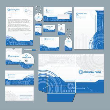 Stationery set with modern technology inspired background.