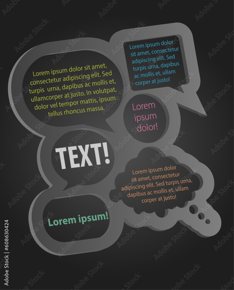 Poster abstract design - speech bubbles with copyspace on black background