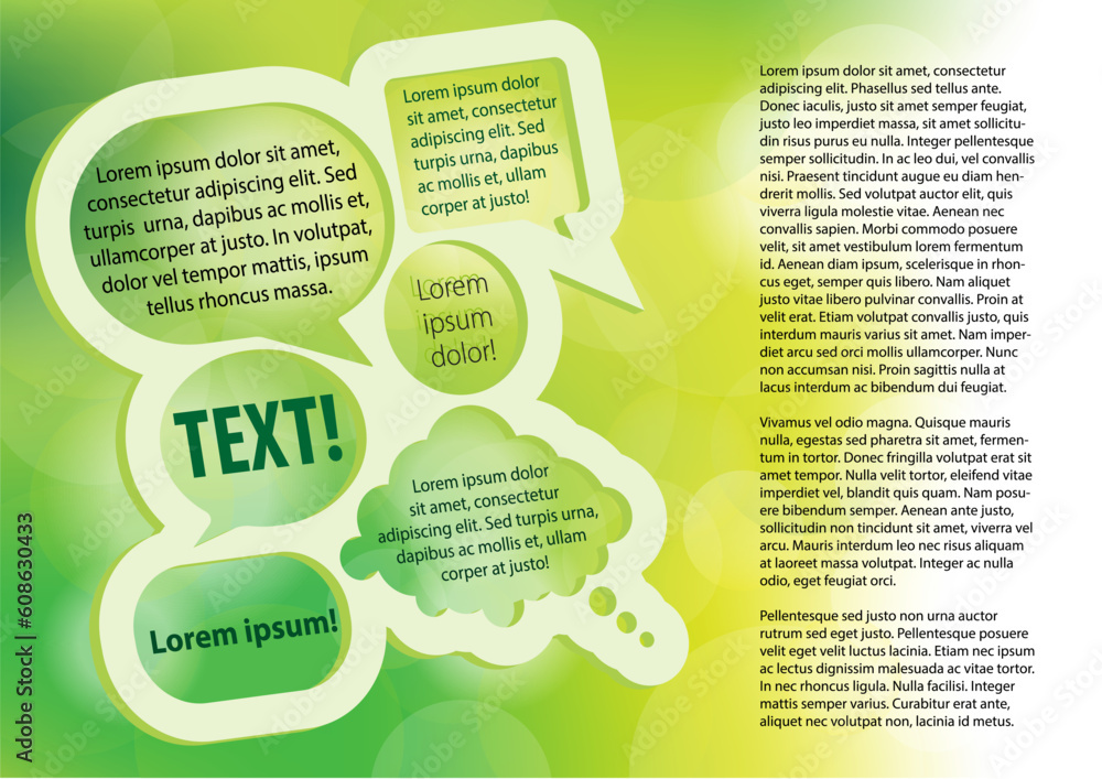 Aufkleber abstract design template - speech bubbles with copyspace on green bokeh background