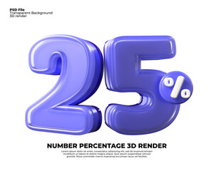 3d render number 25% percentage blue sale, discount sale element, transparent, for banner discount, landing page, easy edit