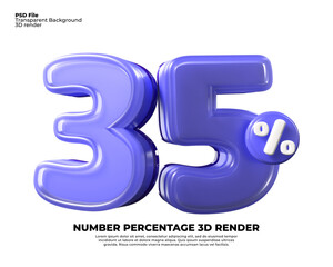 3d render number 35% percentage blue sale, discount sale element, transparent, for banner discount, landing page, easy edit