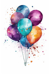 glitter balloon watercolor clipart cute isolated on white background