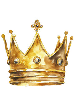 Gold Crown Of King Prince Watercolor Clipart Isolate White Background