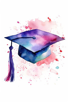Graduation Cap Academy Hat watercolor clipart white background