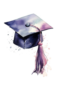 Graduation Cap Academy Hat watercolor clipart white background