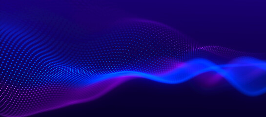 Digital technology background. Dynamic wave of glowing points. Colored music wave. Futuristic background for presentation design. 3d rendering. 3d Widescreen.