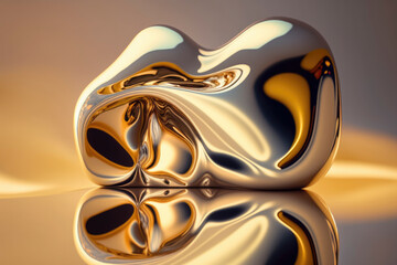Abstract image of gold in an organic liquid shape and form that is not stretchy and solid Soft and sculpture-like background