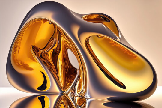Abstract image of gold in an organic liquid shape and form that is not stretchy and solid Soft and sculpture-like background