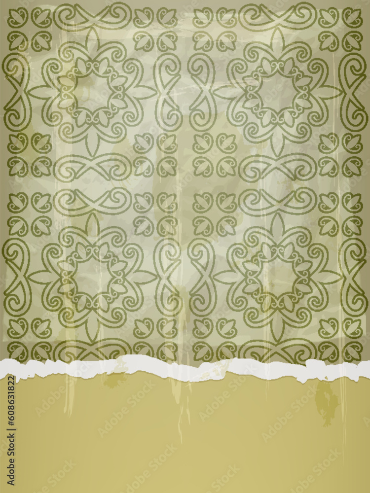 Poster vector seamless pattern on crumpled paper with grunge blots and splashes and torn edge, eps 10, mesh