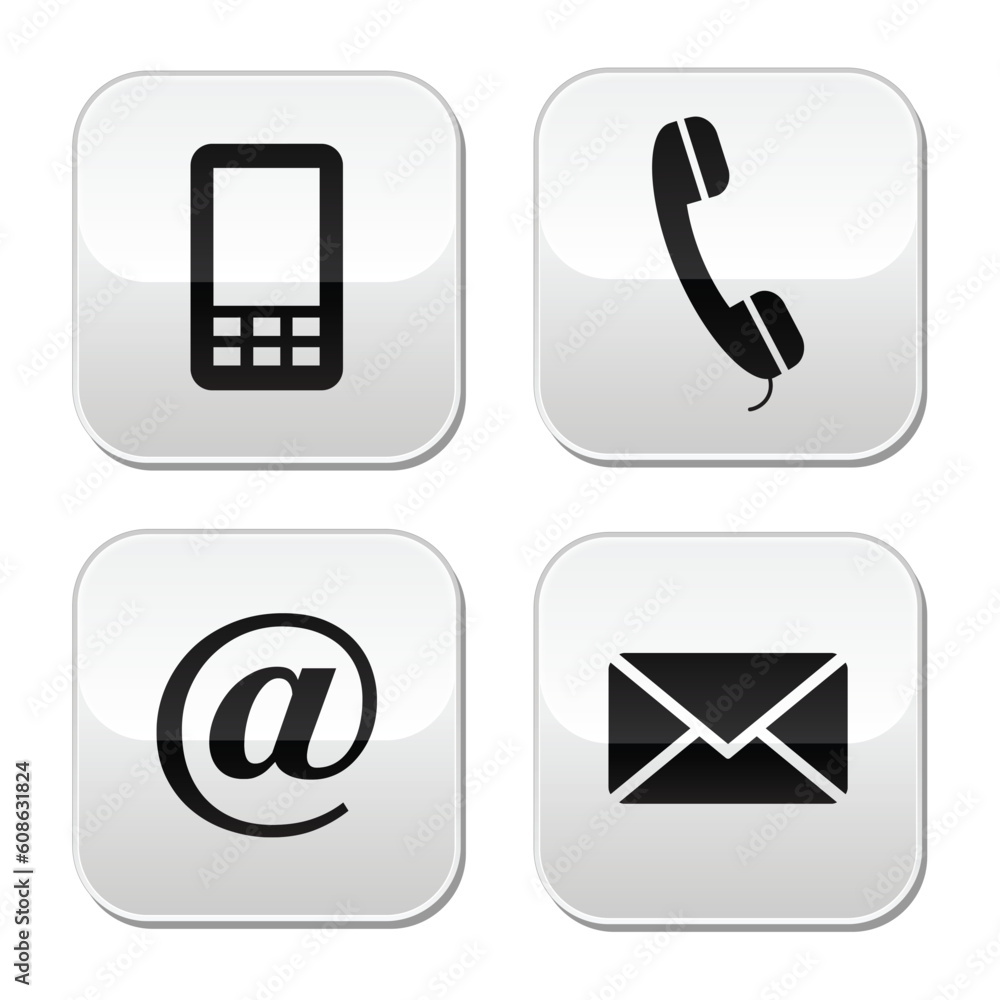 Poster contact website glossy buttons - web design elements - cellphone, mail