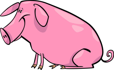 Fototapeta premium cartoon illustration of cute pink farm pig