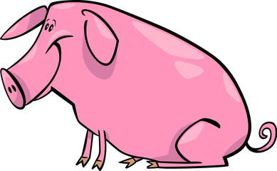 cartoon illustration of cute pink farm pig