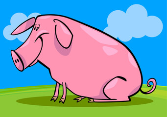 cartoon illustration of cute pink farm pig