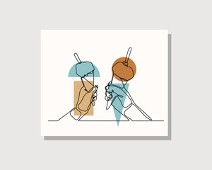 Continuous single one line drawing art of hand holding delicious ice cream cone vector illustration