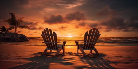 Sunrise Ocean View. Paradise Beach Chairs in the Serene Seascape