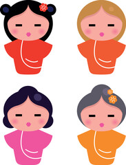 Colorful Geisha characters. Vector