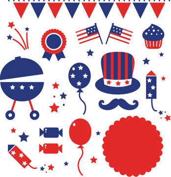 4th july icons set isolated on white. Vector
