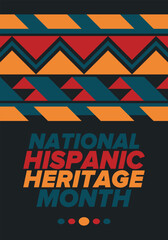 National Hispanic Heritage Month in September and October. Hispanic and Latino Americans culture. Celebrate annual in United States. Poster, card, banner and background. Vector illustration