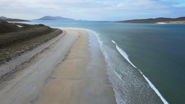 The Coast Of Luskentyre And Taransay Island, Scotland, Aerial View