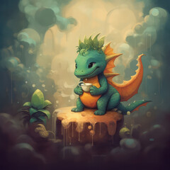 Cute Dragons, Childrens Book Illustration, Generative AI