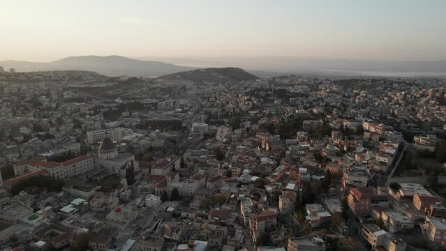 Drone Aerial view Of Busy Middle Eastern City In Lebanon