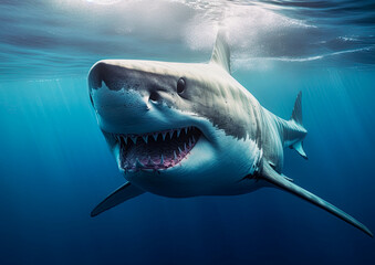 Great white shark in the ocean. Generative Ai image