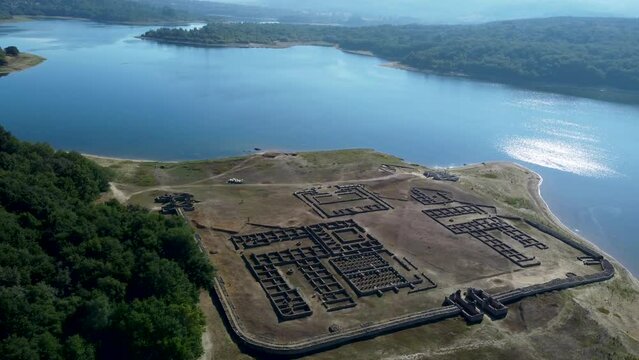 aquis querquennis, roman archaeological complex of camp and mansion walls in bande, ourense, galicia, spain
