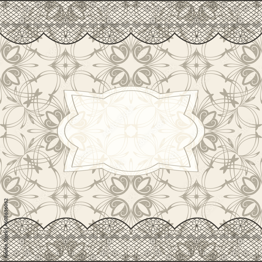 Poster vector background with seamless pattern, lacy borders, and frame for your text, in vector version yo