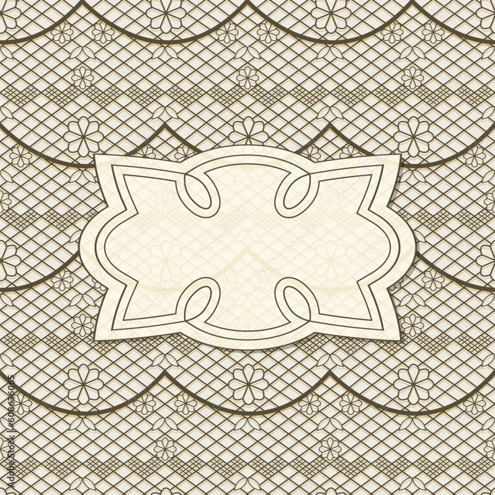 Poster vector background with seamless lacy pattern and frame for your text, eps 10