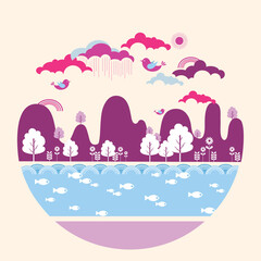illustration drawing of abstract landscape