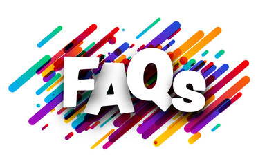 FAQs sign over colorful brush strokes background..