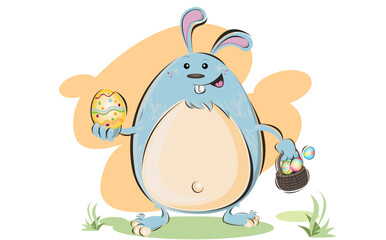 An Illustration Of Fat Easter Bunny Holding A Basket Of Eggs
