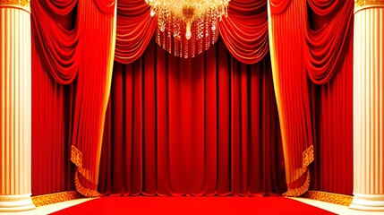 赤いカーテンのある授賞式・表彰式のホールの背景　generative ai