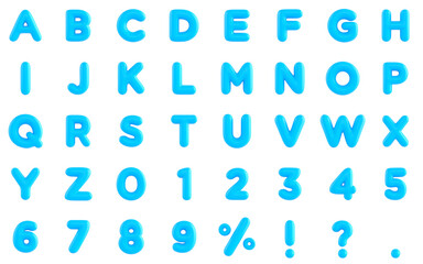 Blue numbers and alphabet 3d render font Collection 