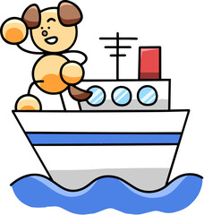 船に乗るわんまるのイラスト　犬